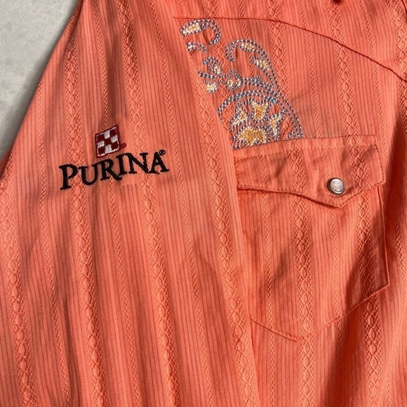 Wrangler Pearl Snap Western Long sleeve Embroidered Salmon Large - Picture 16 of 16